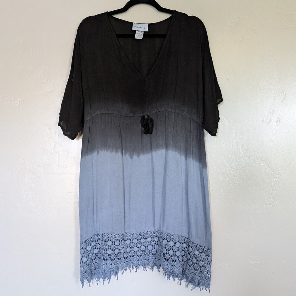 Swimsuits For All Cover up Tie Dye Ombre Crochet Rayon Cotton One Size Blue
